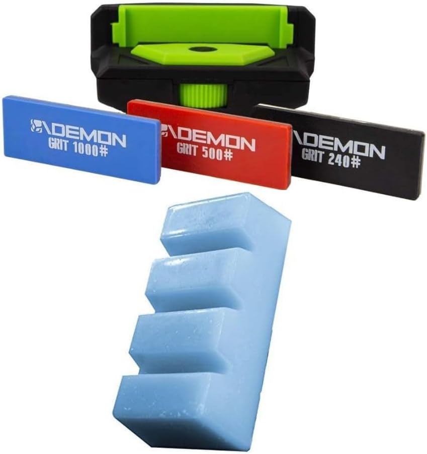 Demon Hyper Ski and Snowboard Wax -Universal Blend for Any Season and Snow Conditions- 1.06 LB/ 480 gm Block- Madeand Elite X Ski and Snowboard Edge Tuner- Includes Side Edge Multi-Tool Diamond Stones