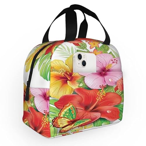 Fubido Hibiscus Flowers,Insulated Lunch Box Tote Bag For Women Adult Men,Bouquet Of Colorful Hibiscus Flowers,Reusable Leakproof Cooler Cute Lunch Box Bags For Work Office Picnic Or Travel,Multicolor #TOP8