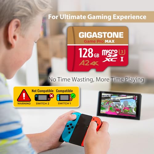 Image of 【for Switch 1 Only】 GIGASTONE 128GB Micro SD Card, 4K Game Pro MAX, A2 V30 Memory Card for Gaming Console, 4K UHD Video, Up to 150 /100 MB /s, UHS-I U3 C10 with Adapter【5-Years Data Recovery】