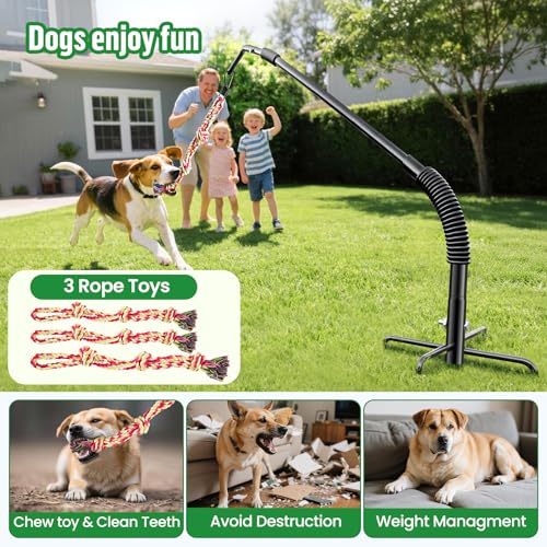 DESELL Tether Tug Outdoor Dog Rope Toy, Adjustment Height Upgraded Spring Pole, Includes 3 Chew Ropes, Interactive Tug of War Toy for Large Medium Small Dogs, Exercise Game in Yard, Lawn, Park by DESELL - Used condition - Image 6