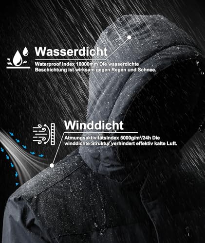 Zoofly Chaqueta Hombre Invierno Esquí Impermeables Montaña Cazadoras Aire Libre Abrigos Térmicos Con Capucha Desmontable Snowboard Parka Gris Oscuro-XL - imagen 3