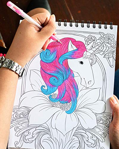 Colorit Colorful Unicorns Adult Coloring Book - 50 Single-Sided Pages, Thick Smooth Paper, Lay Flat Hardback Covers, Spiral Bound, Usa Printed, Hand Drawn Unicorn Coloring Pages #TOP5