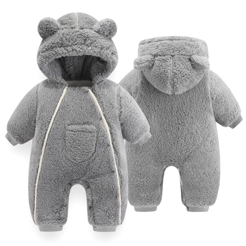 Image of UVIPC Newborn Baby Bear outfit Baby Fleece Snowsuit Jumpsuit Warm Hooded Outfits Double Line Design