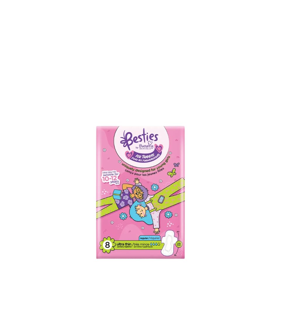 Besties Ultra Thin Sanitary Pads for Tweens, 10-12 Years, 8 Count