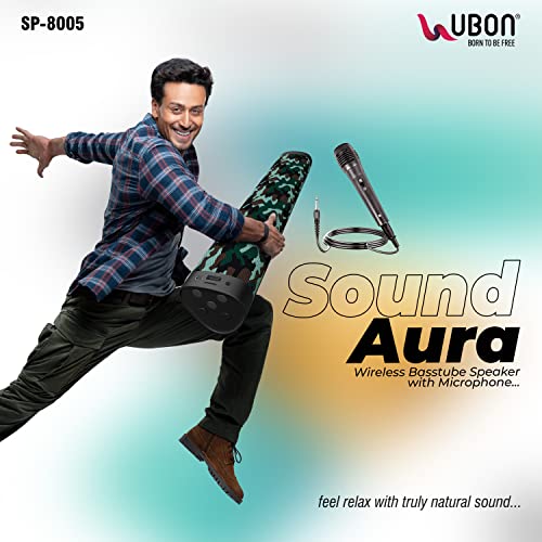 Image of UBONSP-8005 Sound Aura 1200mAh Lightweight v5.0 Bluetooth Wireless Portable Speaker with 3.5mm Karaoke Mic, Support TF Card /USB /AUX, HD Sound, in-Built FM, Bluetooth Speaker, Speaker (camo)