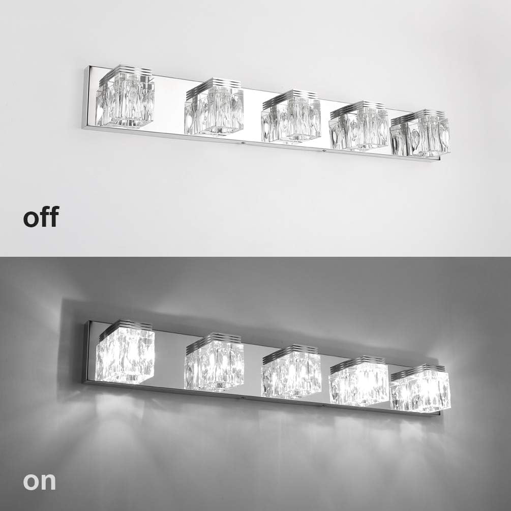 RALBAY LED Modern Bathroom Vanity Lights 5 Lights Crystal Glass Stainless Steel Bathroom Vanity Lights Fixtures Over Mirror LED Modern Crystal Glass Vanity Lights - - 