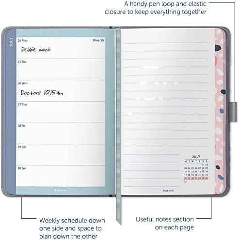 Busy B A6 To Do Diary January to December 2023 - Grey - Faux Leather Week to View Diary with Notes, Tear-Out Lists & Pockets
