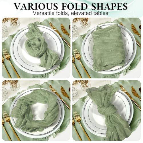 MAONAME Green Cloth Napkins Set of 12, Soft Gauze Cloth Napkins, Washable Reusable Decorative Napkin Bulk, Dinner Table Napkin for Wedding, Baby Shower, Party, 20 X 20 Inches - Thumbnail 3