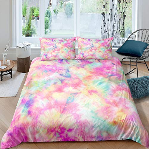 Erosebridal Kid Pink Tie Dye Comforter Cover Girls Rainbow Duvet Cover Stylish Batik Bedding Set For Child Women Girls Watercolor Psychedelic Quilt Cover Soft Bedclothes Twin Size With 1 Pillow Case #TOP13