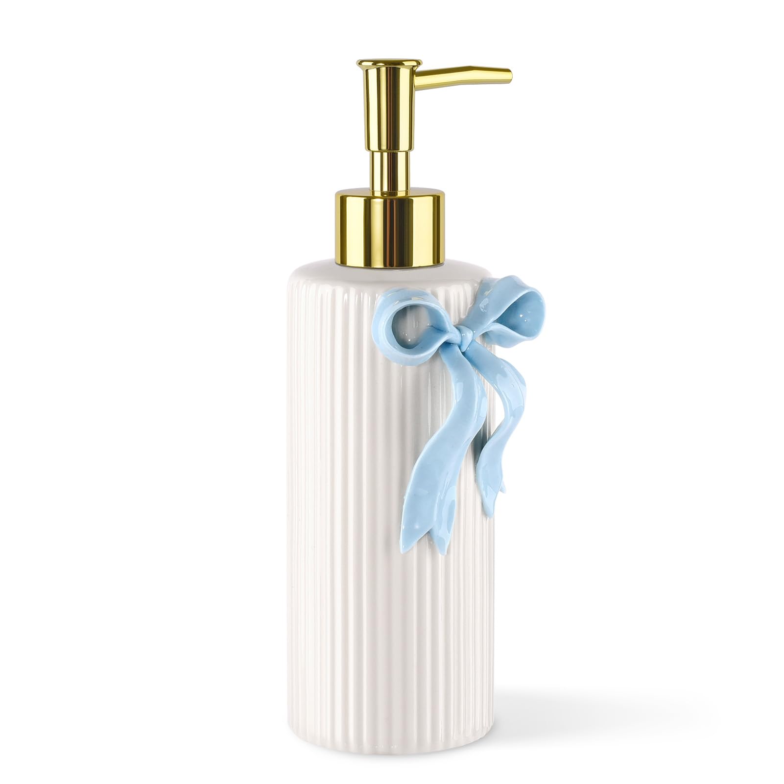 Handgefertigter Seifenspender aus Keramik, Schleife, Handlotion, Flüssigkeitsspender, nachfüllbar, für Küche und Badezimmer, dekorativ (Band blau)