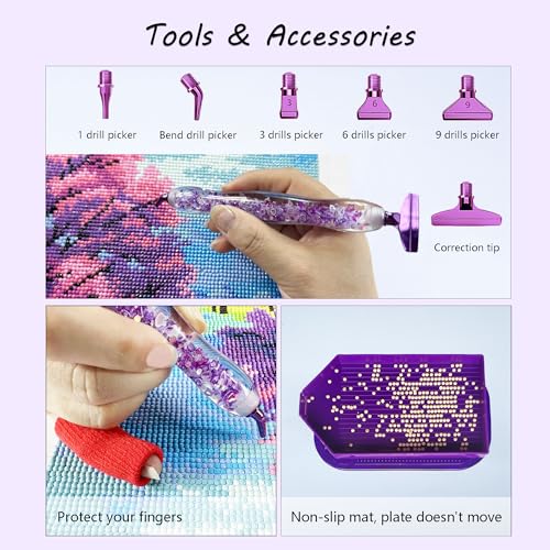 Image of Muzagroo Art Diamond Painting Storage Containers Diamond Art Storage Case with Accessories and Tools Portable Shockproof 120 Slots Organizer Case for Diamond Painting Kits L (Purple-Deluxe Set)
