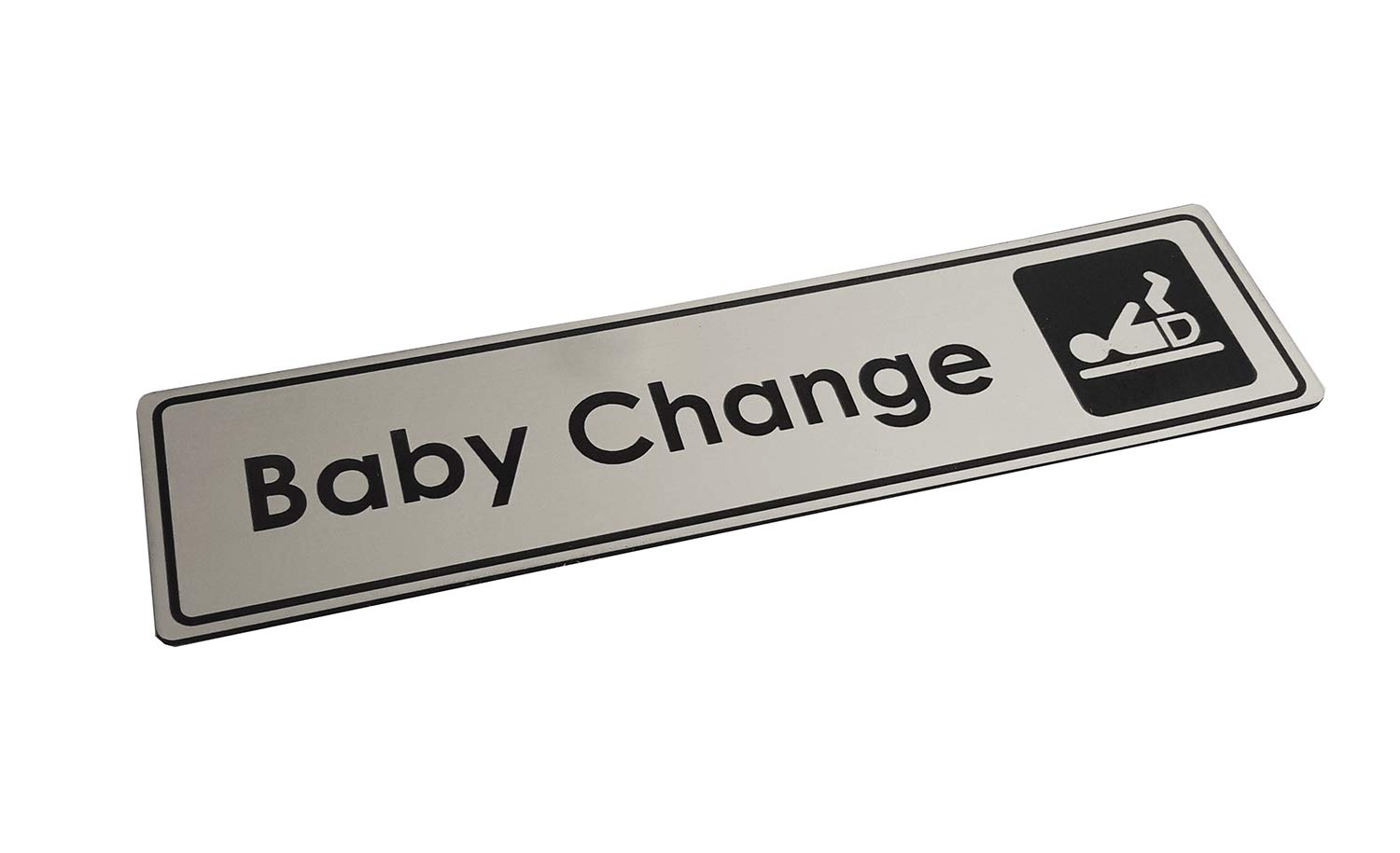 SILVER Baby Change Door Sign for Business Restaurants, Bars, Cafe, Hotels, 5cm x 19.5cm