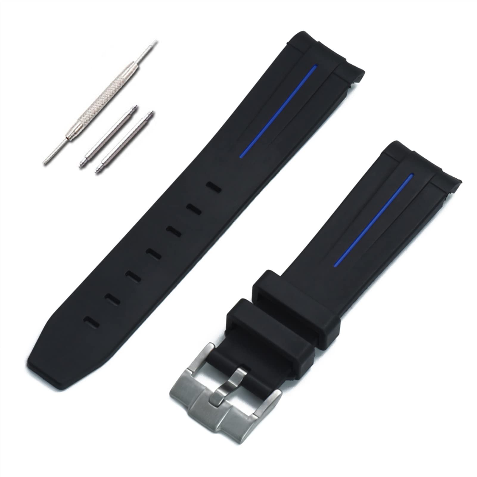 Bracelets en silicone avec boucle en acier inoxyda Bracelet en Silicone extrémité incurvée 20mm 21mm 22mm bracelet de montre en Silicone noir rouge bleu blanc bracelets de montre en caoutchouc