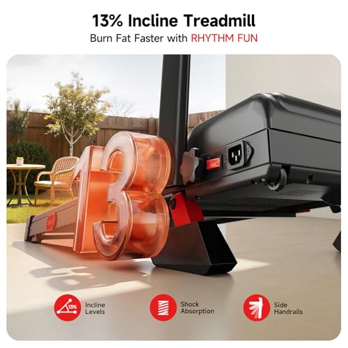 Image of RHYTHM FUN Treadmill with Incline, Walking Pad with Handle Bar,300lbs Walking Pad with APP, Portable Folding Walking Treadmills for Home /Office with Low Noise