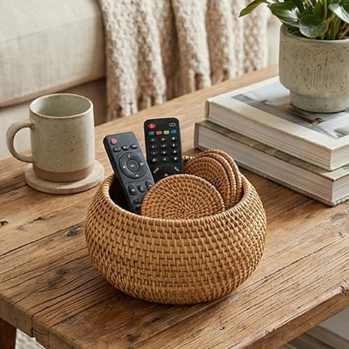 Cesta de mimbre con tapa pequeña para decoración de baño y cosméticos 8