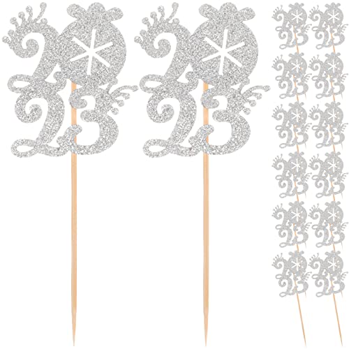 LUOZZY 40pcs Glitter 2023 Dessert Cake Toppers 2023 New Year's Eve Party Cupcake Picks Party Favors