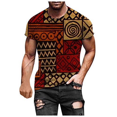 LAOLUO T Shirt Manches Courtes Hommes Mode Africain Imprimé 3D Tee Shirt Homme Casual été Slim Marque Respirant Chemises Moderne Col Rond Chemise Rétro Personnalité Streetwear Tops
