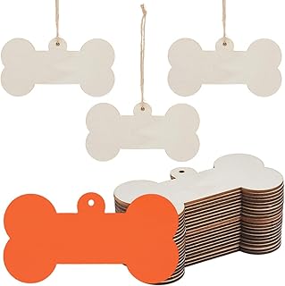 CRASPIRE 10Pcs 4.1x2.1 Unfinished Wooden Cutouts Dog Bone Crafts Hanging Natural Blank Wood Pieces Slices with Jute Cord Kit Cute Pendants Pet House Door Sign Tags for DIY Paint Wall Ornaments Decor