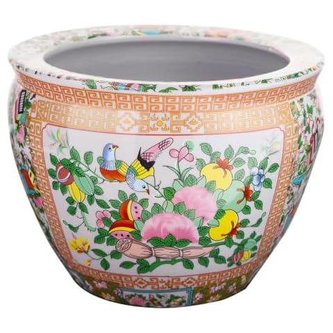 Oriental Furniture Warehouse Floral Asian Design Cachepot Planter with Rose Medallion Painting 10" Wide Cover
