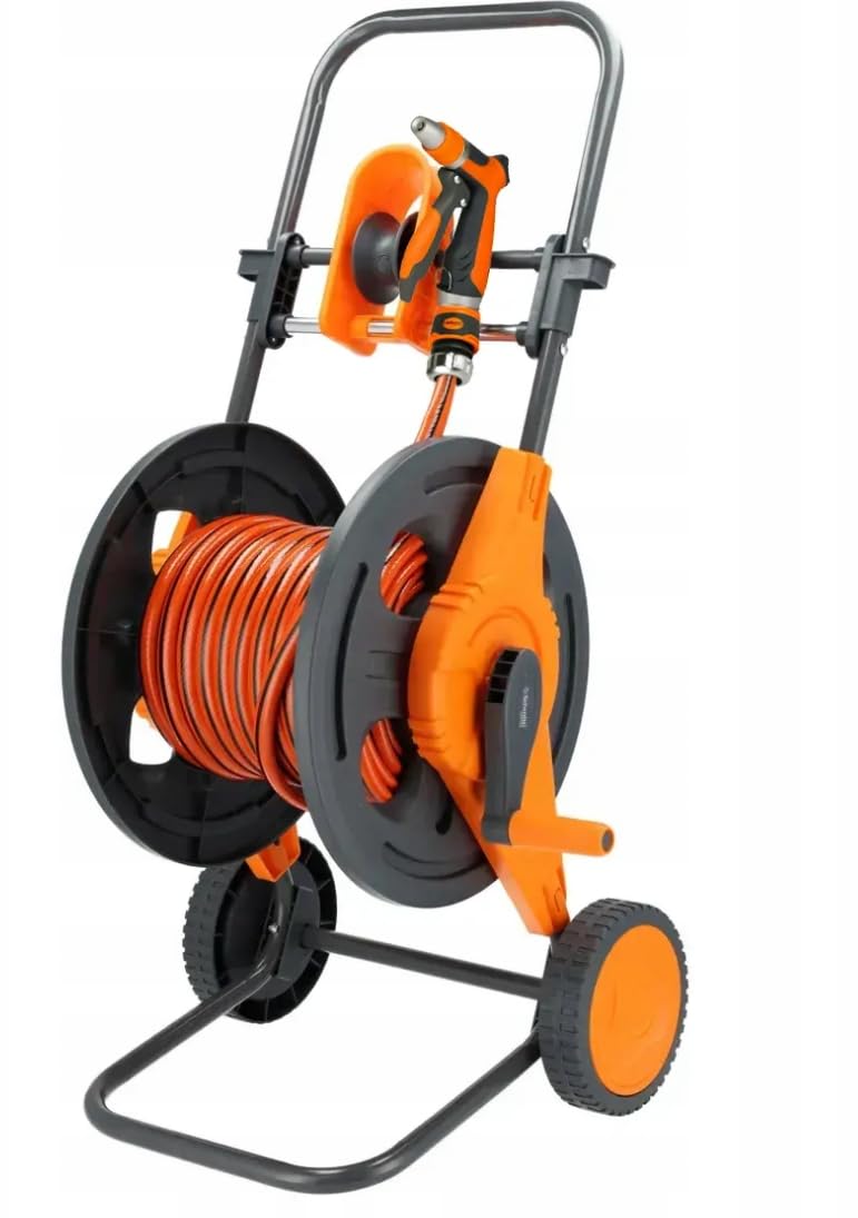 Enrouleur Tuyau Arrosage - Chariot Jardin Avec Tuyau 25 m, Pulvérisateur et Raccords pour Jardin et Pelouse, avec Guide-Tuyau, Kit Complet d’Arrosage