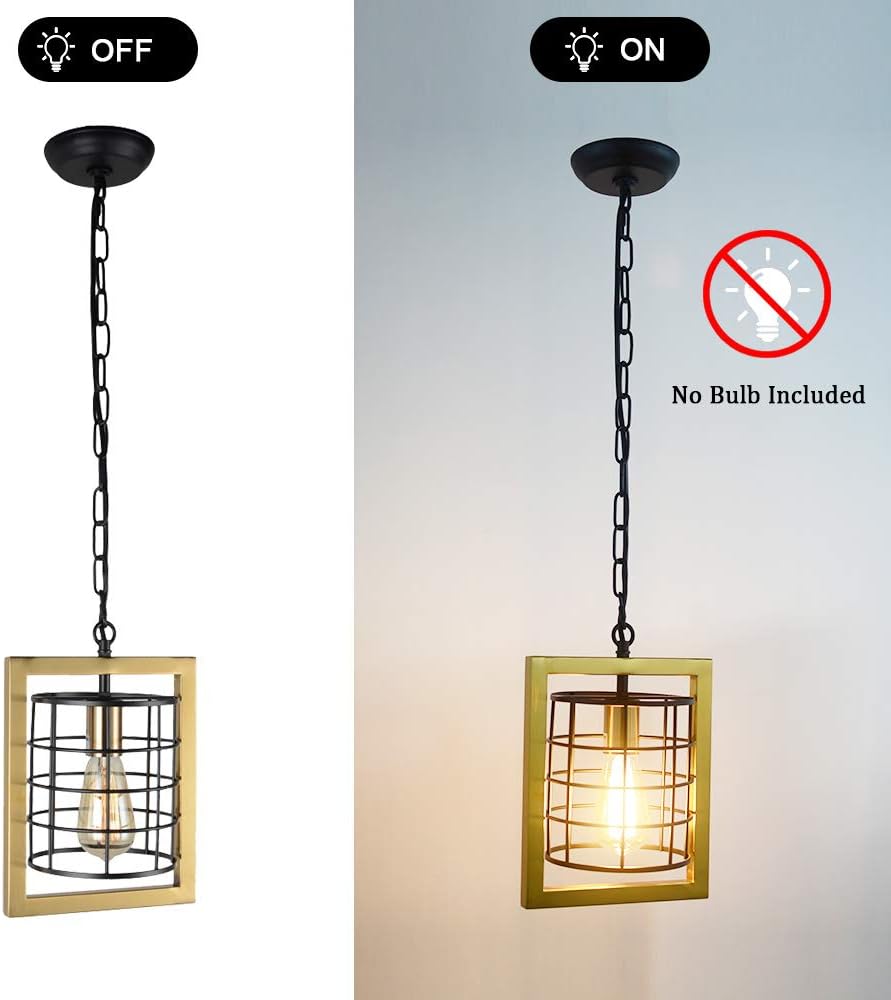 One-Day Sale: Up to 40% Off Bizinlumin Modern Gold and Black Kitchen Island Lighting, Small Industrial Metal Cage Hanging Pendant Light Fixture Luxury Foyer Porch Hallway Edison Light 1 Light E26 BY19001G Best Deal 🛒 Bizinlumin Modern Gold and Black Kitchen Island Lighting, Small Industrial Metal Cage Hanging Pendant Light Fixture Luxury Foyer Porch Hallway Edison Light 1 Light E26 BY19001G