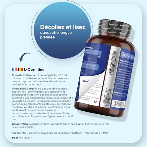 L Carnitine 2000mg, 120 Gélules Vegan Multi Usages, Acide Aminé Gelules Carnitine sans Stéarate de Magnésium et sans Excipient pour 40 Jours – Image 5