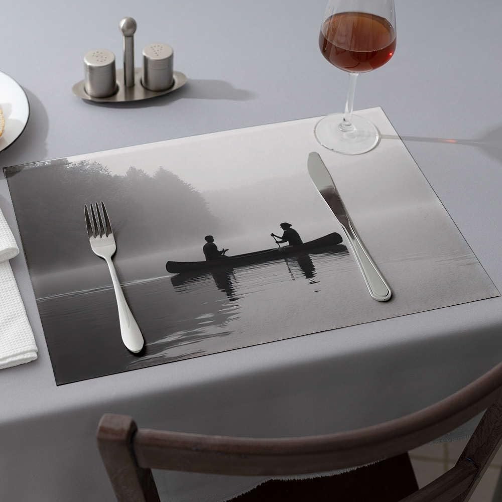 Sets de table roses déco lac brumeux et canoë pour protection table salon