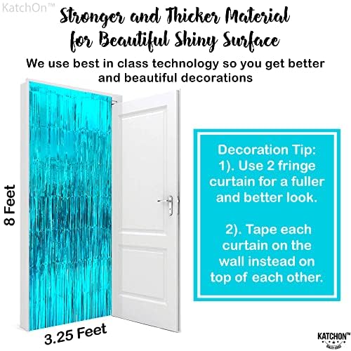 Image of KatchOn XtraLarge Blue Foil Fringe Curtain - 3.2x8 ft, Pack of 2 | Water Streamer Backdrop for Beach & Under The Sea Parties