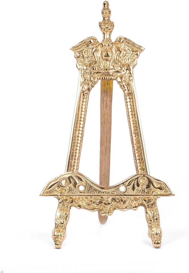 Gold Brass Ornate Easel Display Stand Tabletop Victorian Style, 9″H