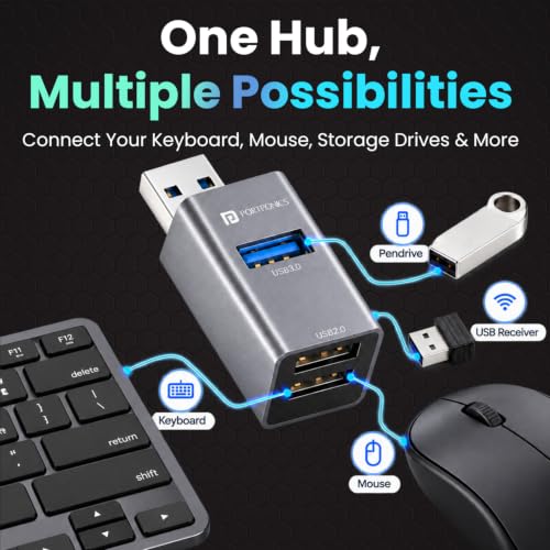 Image of Portronics Mport Link A 3-Port USB-A Hub, 1x USB 3.0 5Gbps, 2x USB 2.0 480Mbps, Aluminium Alloy Body, Fast Data Transfer, Plug & Play for Laptop, Keyboard, Mouse, USB Drive, Printer & HDDs, OTG (Grey)