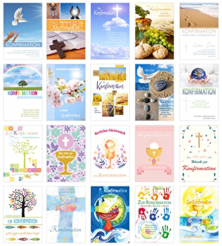 Edition Seidel Set 20 Konfirmationskarten mit Umschlag - Glückwunschkarte zur Konfirmation - Konfirmationskarte - Set Kartenset (Doppelkarten/Klappkarten mit Briefumschlag) (SW02)