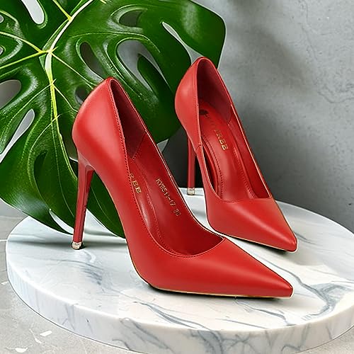 JOEupin Women's Classic Slip On Candy Color Pointed Toe Stiletto Dress Pump3