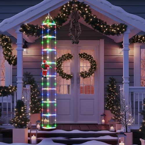Soiarllt Christmas Ladder Lights with Remote, 10FT Christmas Twinkle Lights with Santa Claus, 8 Modes Triangle Ladder Lights, Christmas Decoration Lights for Indoor, Outdoor, Window, Wall, Xmas Decor