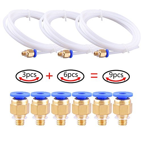 Teflon Tube, AIKEER 3Pcs PTFE Teflon Tube (2 Meters) with 6Pcs PC4-M6 Fittings for 3D Printer 1.75mm Filament (2.0mm ID/4.0mm OD)