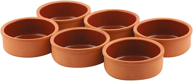 Clay Cooking Pots, 4.5" Terra Cotta, Clay Pots For Cooking - Rustic Clay Pan - Terra Cotta Hitit Dish  Turkish, Indian, Spanish, Mexican Cazuela Dishware/Cookware - Vintage Cooking Pot (6 Pack)