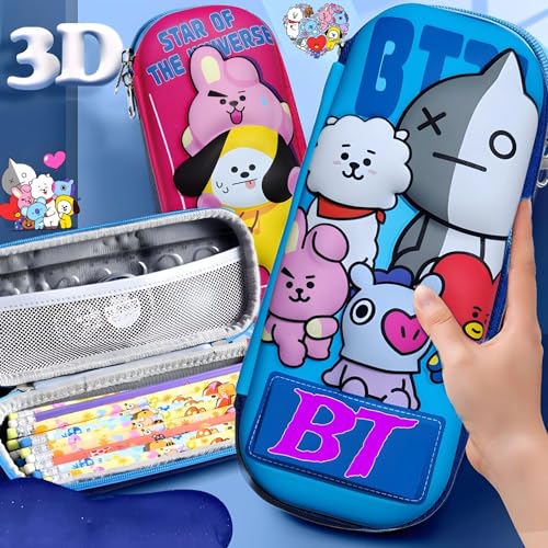 Image of EVA Large Capacity Stationery Box 3D Cartoon Pen Pencil case Multi-Compartment for School Students with Zip Closure -Best Birthday Gift for Girls, Boys & Kids (BT Blue)