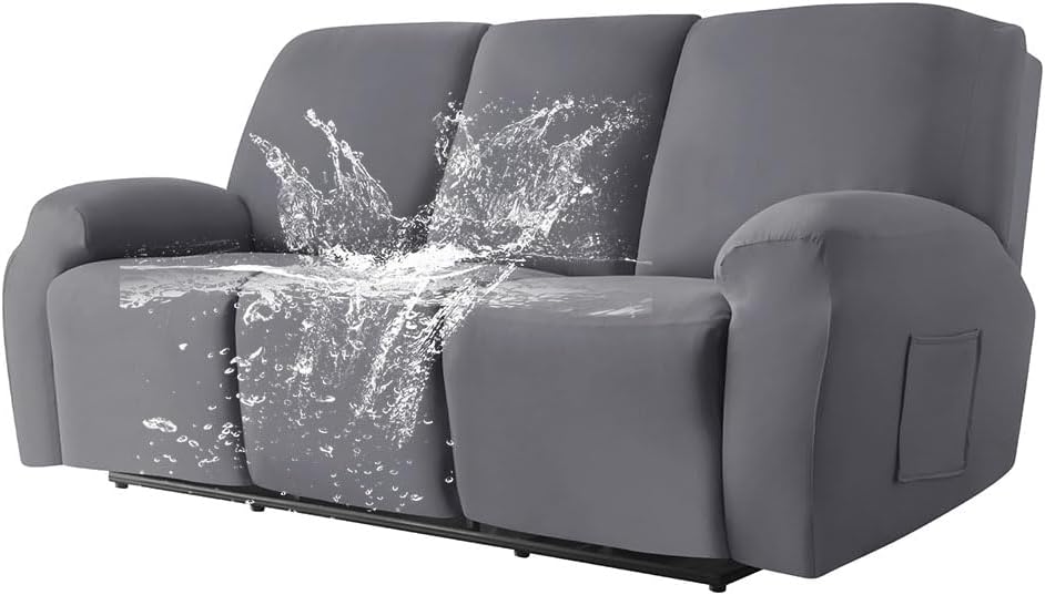 Stretch Waterproof Recliner Cover, Solid Color Non-Slip Sofa Cover with Side Pocket, Washable Furniture Protector for Recliner Chair(Bleu Marine,4 Places)