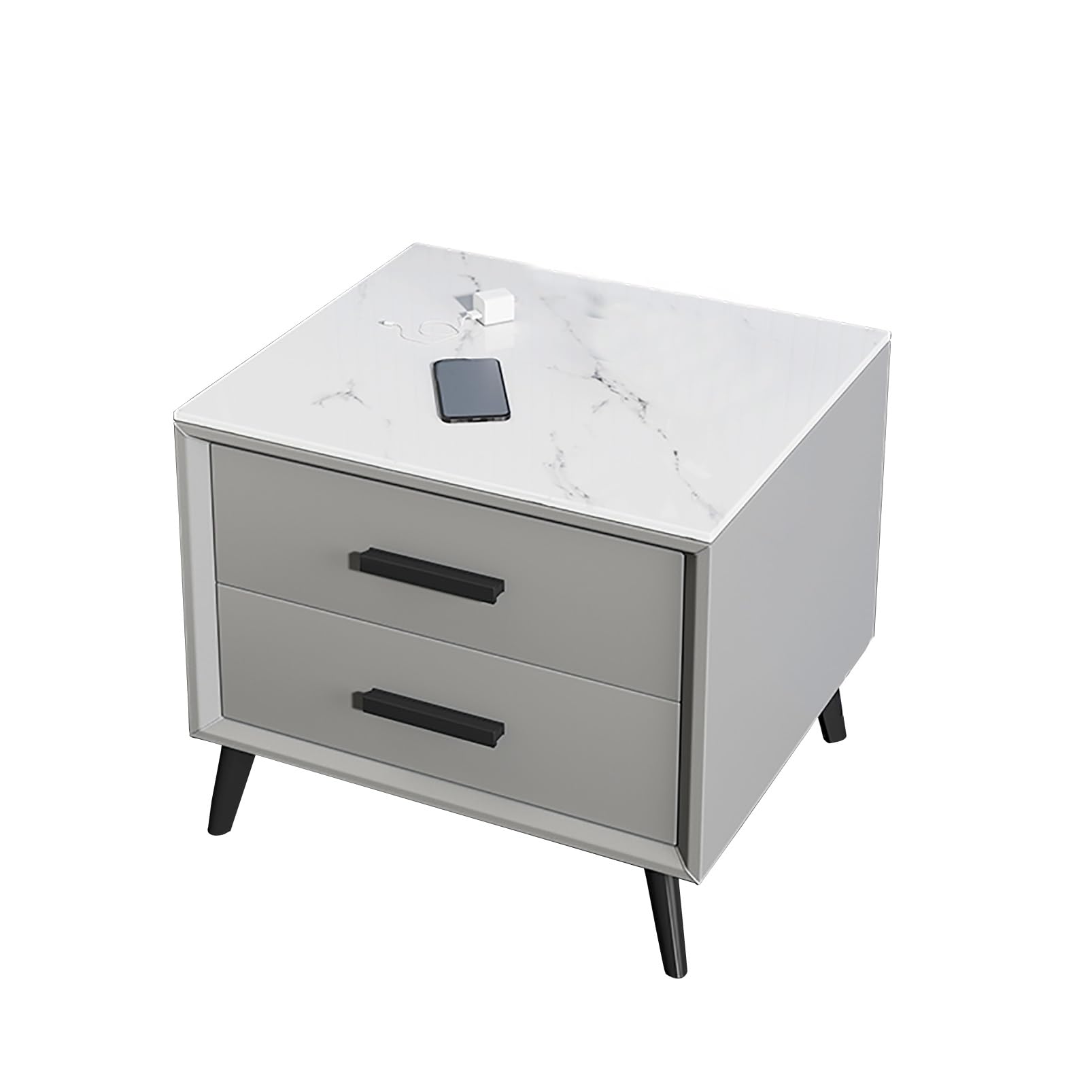 Table de chevet compacte gris foncé résolvant le manque de place avec rangement