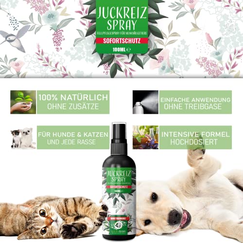 NEU: Nature Animal® Anti JUCKREIZ Spray Soforthilfe für Hunde + Katzen bei Hautreizungen, Pflege für Haut und Fell bei Läuse, Flöhe & Milben – Hautpflegespray