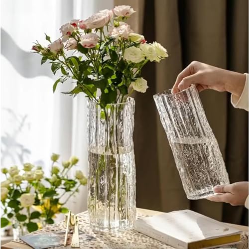 ROYUEXT Glass Vase,Clear Glass Cylinder Posy,12inch Tall Crystal Flower Vase for Flowers Floral Arrangement for Centerpieces Living Room Entryway Mantle Wedding Office(H:12" D:4"
