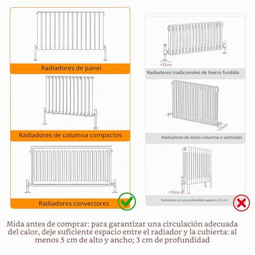 Miniatura 9 de Fativo Cubierta De Radiador Alta Blanca Moderna: 100 Cm De Altura Interior Consola Cubreradiador De Madera Armario Cubre Radiador De Mdf Estante Para Calentador Horizontal, 111x19x101 Cm