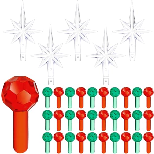 Boao 210 bombillas de cerámica para árbol de Navidad y adornos de luz de estrella redondos y heptagrama, bombillas de repuesto para decoración de árbol de Navidad de aldea (rojo, verde y transparente)