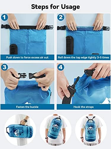 HEETA Dry Bag Waterproof for Women Men, Roll Top Lightweight Dry Storage Bag Backpack with Phone Case for Travel Swimming Boating Kayaking Paddle Board Camping Beach Accessories (Transparent Blue, 5L) — view 4