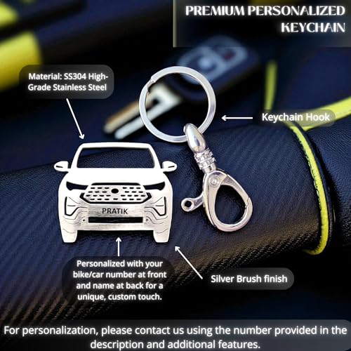 Image of Premium Stainless Steel Car Keychain | Personalized Custom Name Keyring | Stylish Car Shape Metal Key Holder made for Toyota Fortuner, Legender, Innova Crysta, Hycross, urban cruiser hyryder