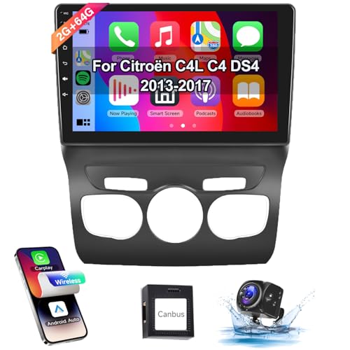 【2+64G】 Hodozzy Carplay Android Auto Radio Coche para Citroën C4L C4 DS4 2013-2017,10 Pulgada Touchscreen Autorradio Bluetooth con/Mirror Link WiFi/GPS/RDS/FM/USB