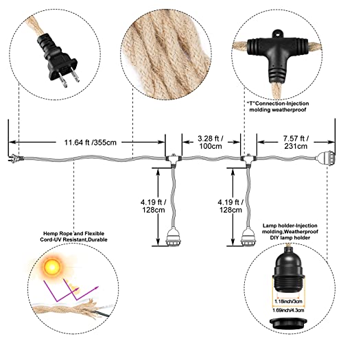 Industrial Triple Ceiling Pendant Light,Vintage Waterproof Hanging Light Kit Fixture With Plug In Hemp Rope Cord,Diy Outdoor Fireproof Chandelier For Garden, Backyard,Living Room (Ul Listed,E26) #TOP1