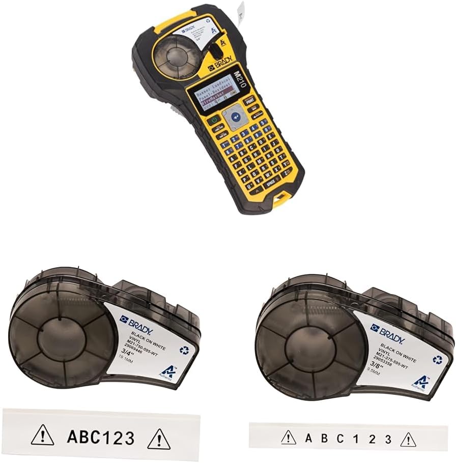 Brady M210 Portable Label Printer & Authentic (M21-750-595-WT) All-Weather Vinyl Label & Authentic (M21-375-595-WT) All-Weather Vinyl Label
