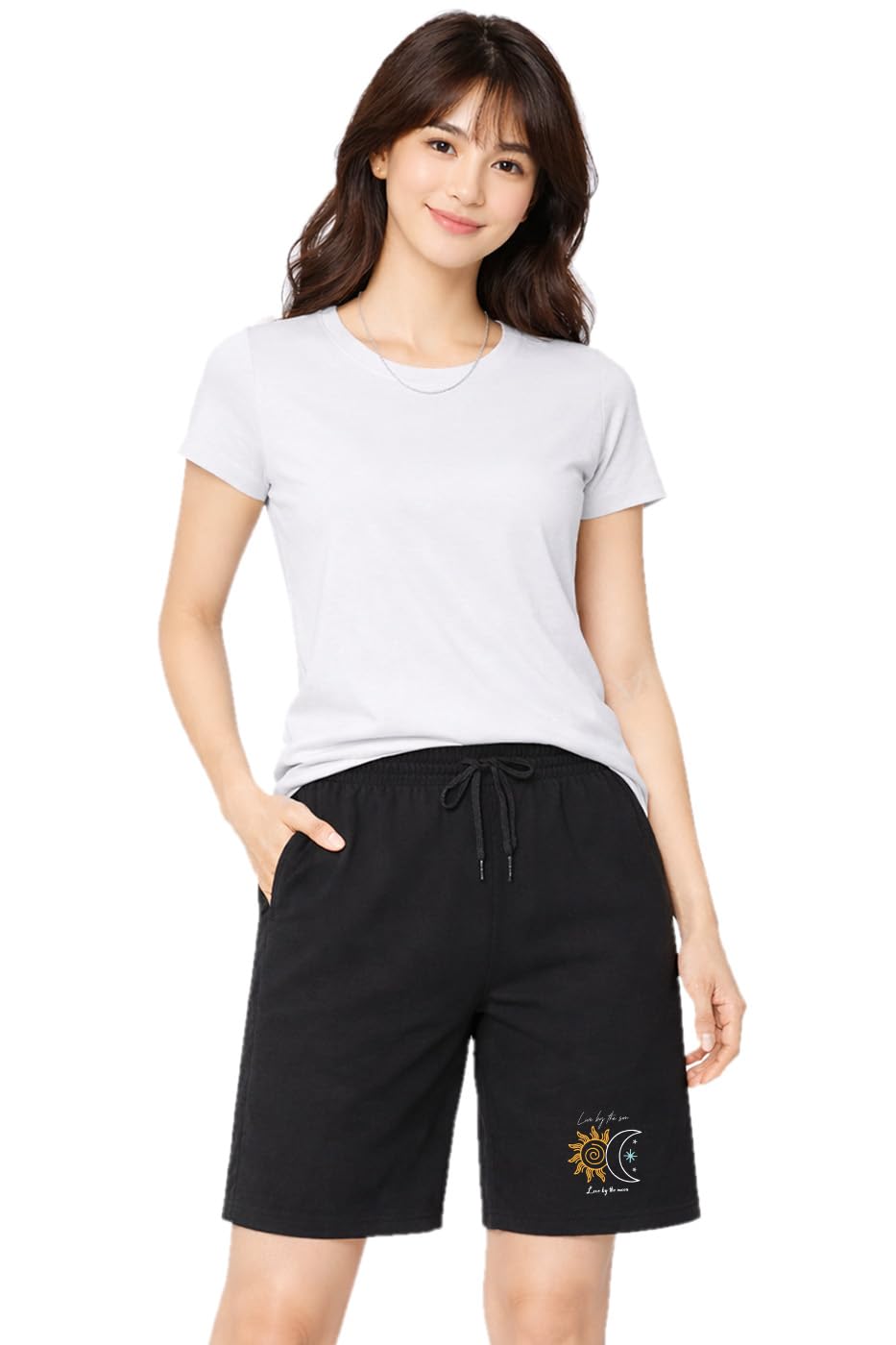 buy that trendz Womens Sun & Moon Printed Cotton Shorts One Side Zipped Pockets Regular Fit Printed Casual Knee Length Casual Shorts-picture-26