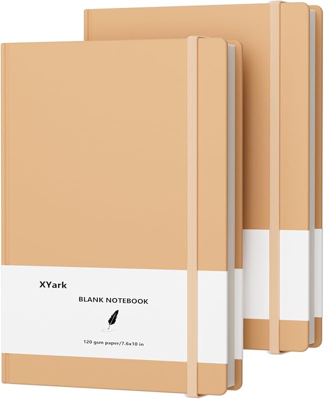 byXYark B5 Skicár a zápisník 2 ks – Plánovač s tvrdou väzbou z kraftového papiera, čisté listy, 120 g/m², 102 listov, 19,3 x 25,4 cm