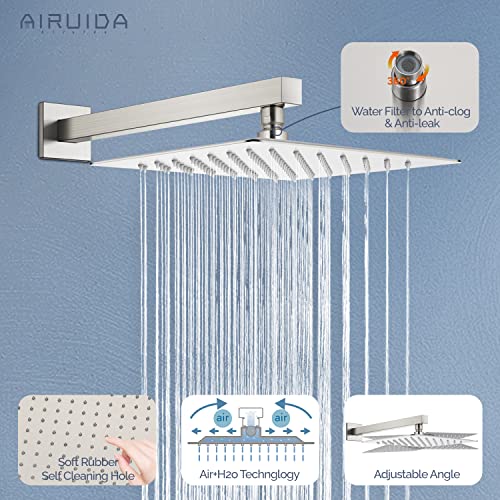 Airuida Brushed Nickel Bathtub Rain Shower System Set 3 Function Mixer Shower Faucet With Waterfall Tub Spout 10 Inch Wall Mount Rainfall Showerhead Handheld Combo Set Rough-In Valve Included #TOP3
